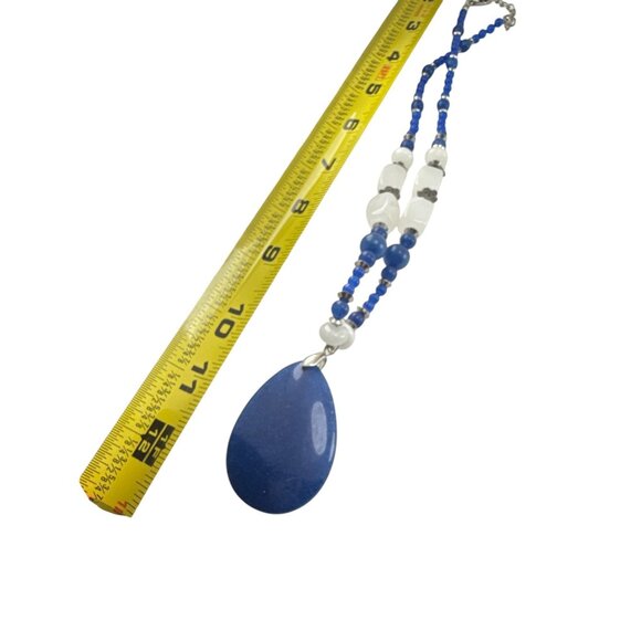 Blue Beaded Necklace with Large Teardrop Pendant and White Accent Beads - Picture 5 of 5